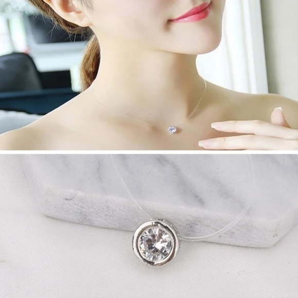 cz 8mm clear floating invisible fishing line Jewelry - 8mm Dazzling CZ Pendant Invisible Floating Necklac